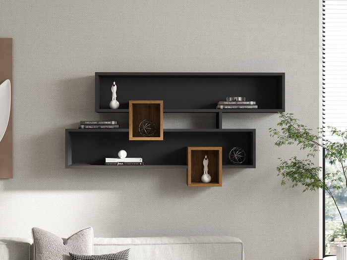 Hanah Home Estantería de Pared Karen - Nogal, Antracita